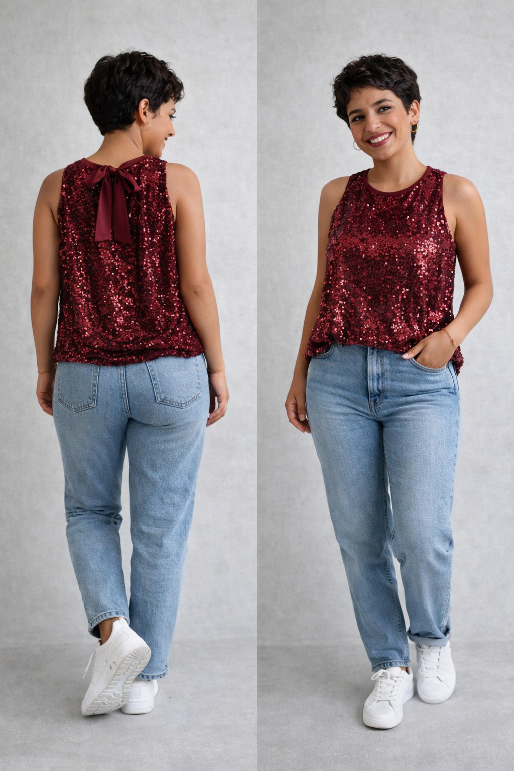 Top à sequins nœud  au dos