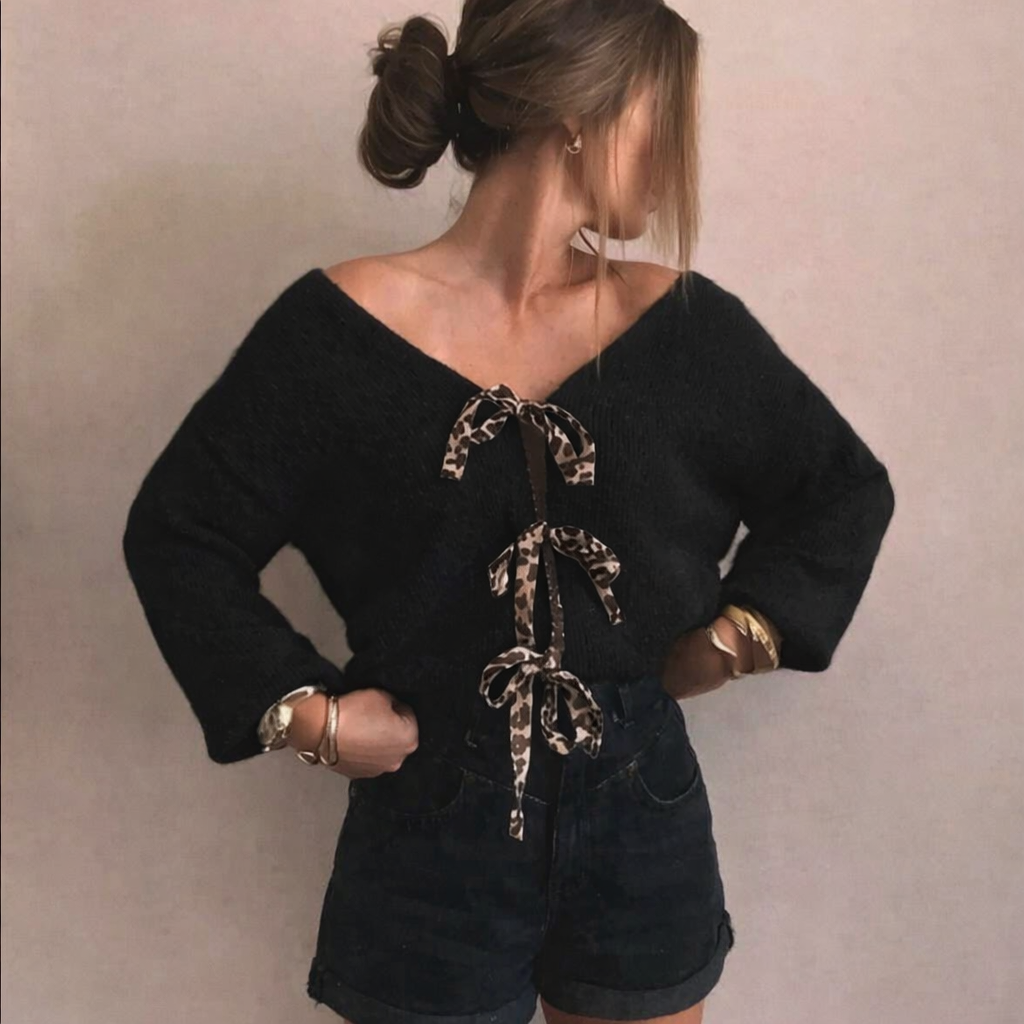 Gilet en maille avec nœuds léopard