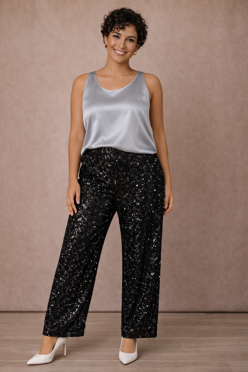 Pantalon en sequins taille élastique