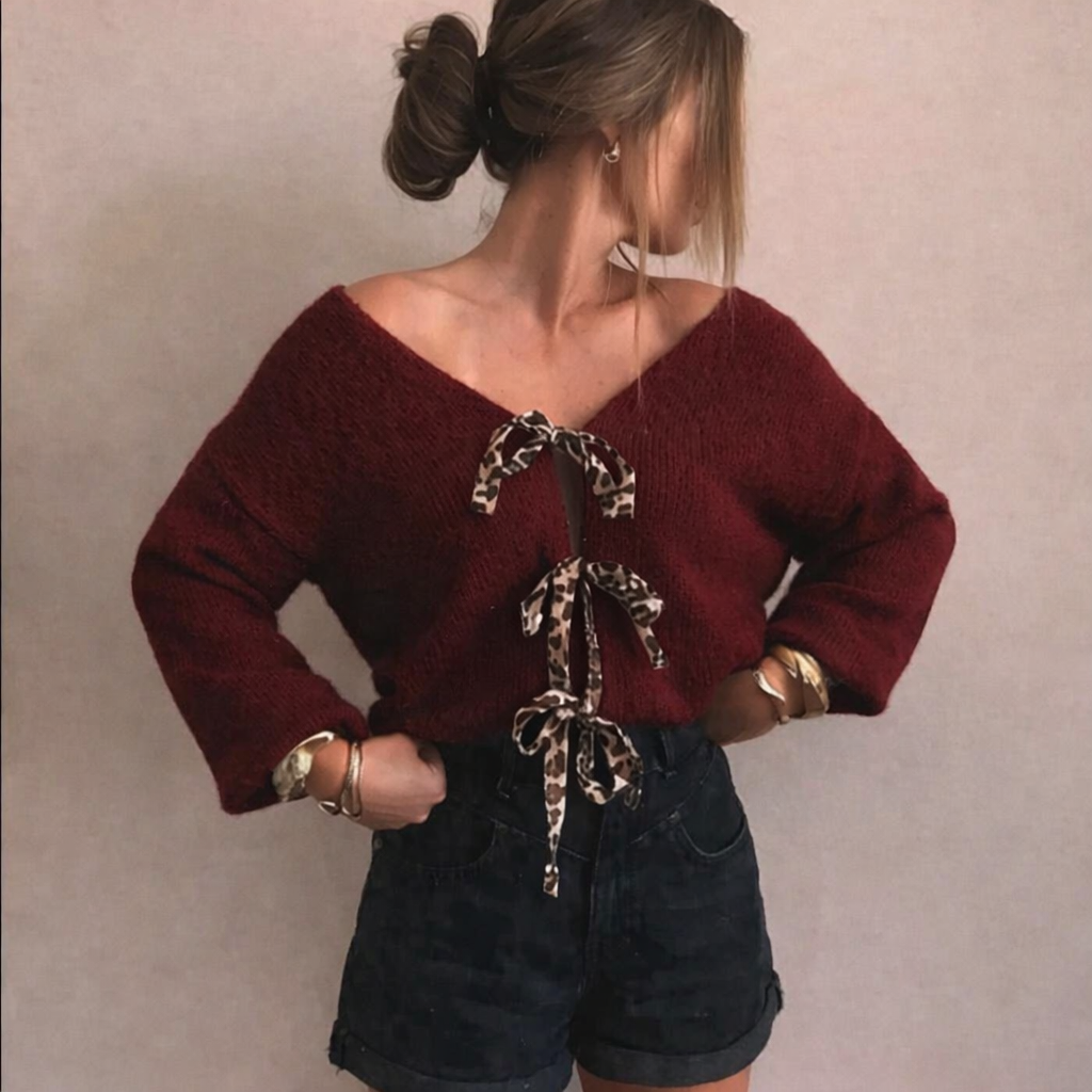 Gilet en maille avec nœuds léopard