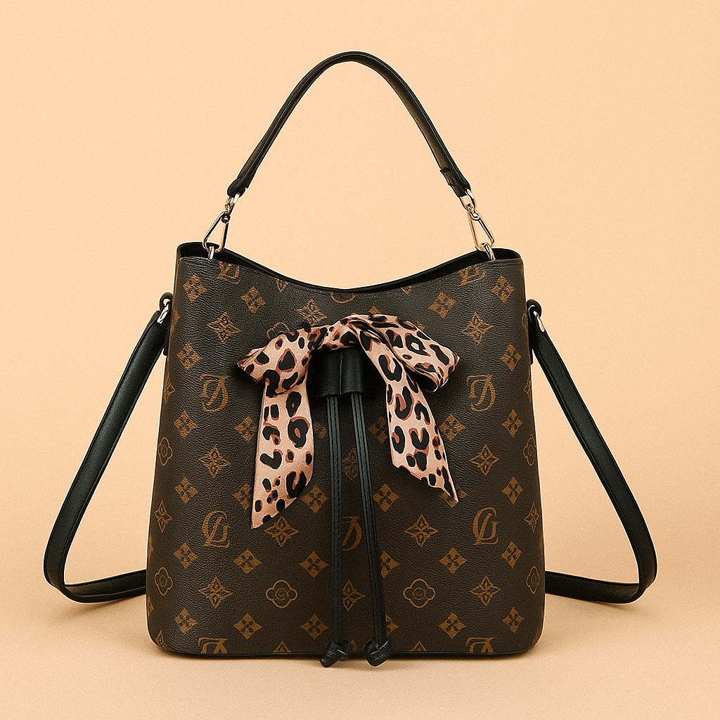 Sac marron nœud léopard