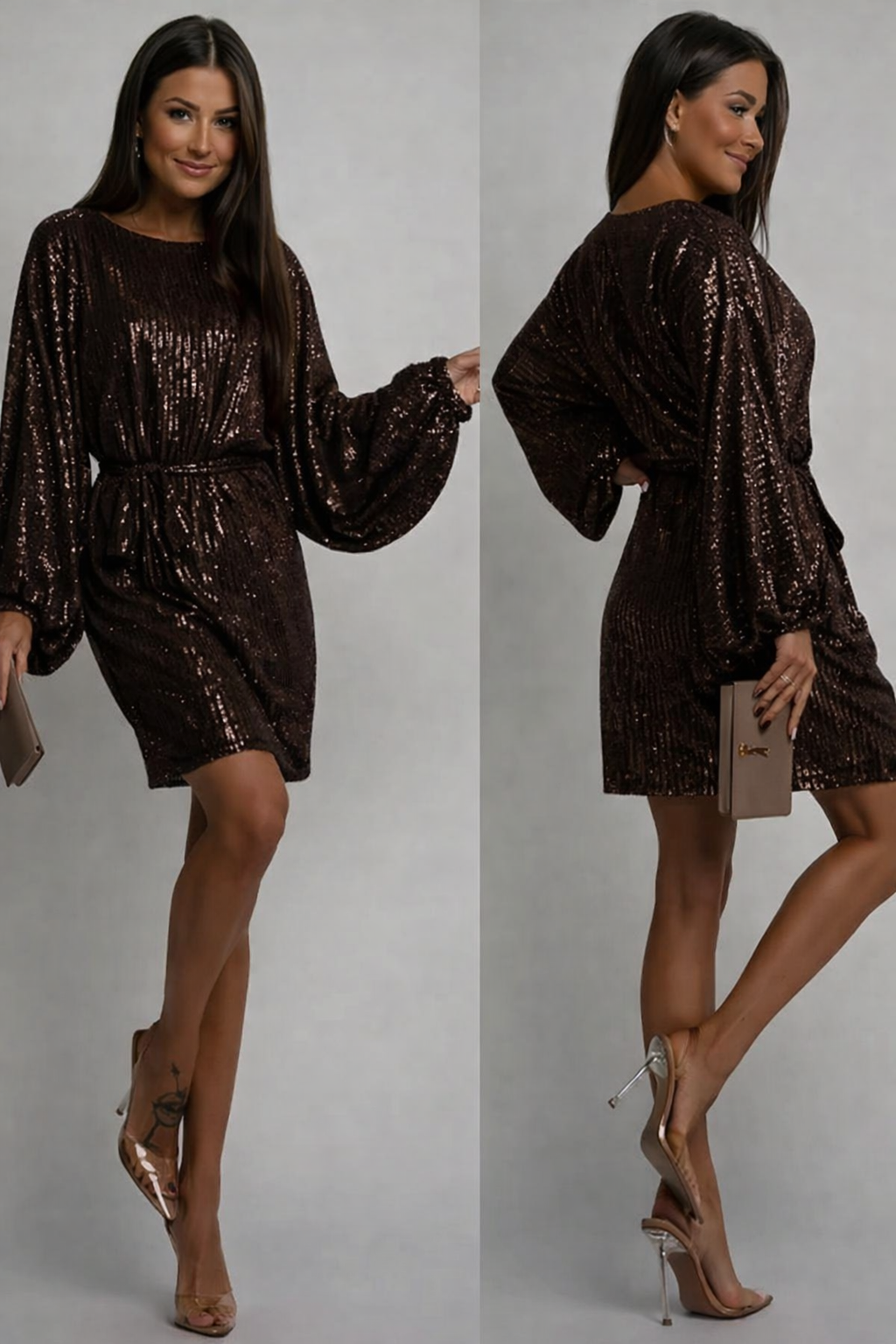 Robe à sequins avec ceinture