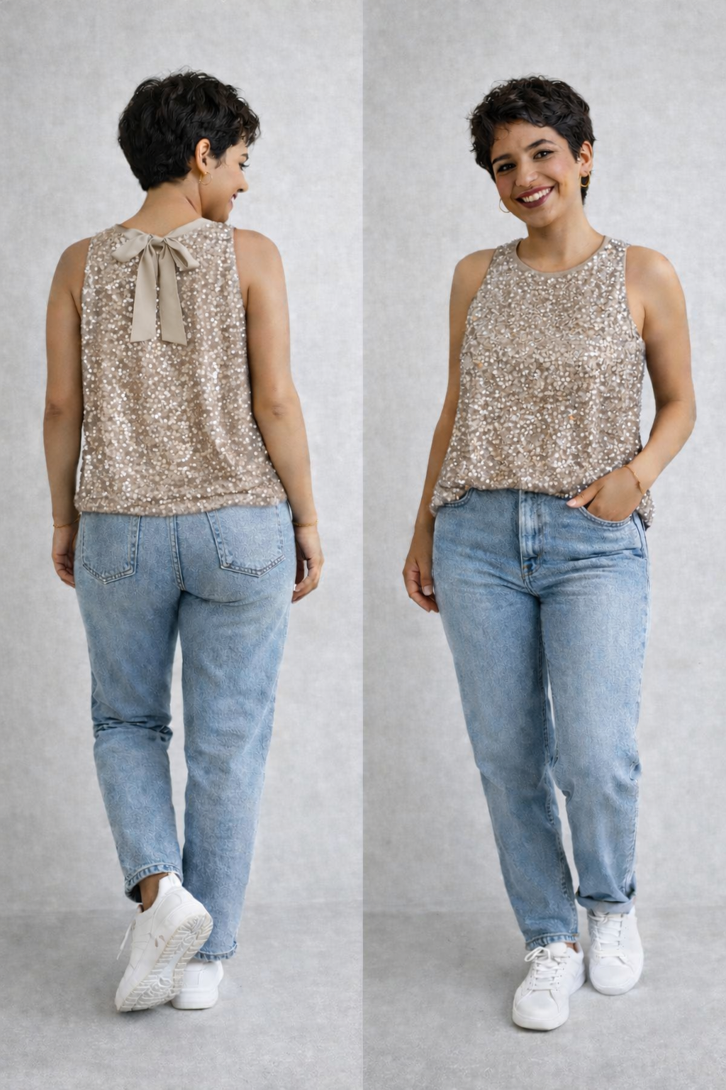 Top à sequins nœud  au dos