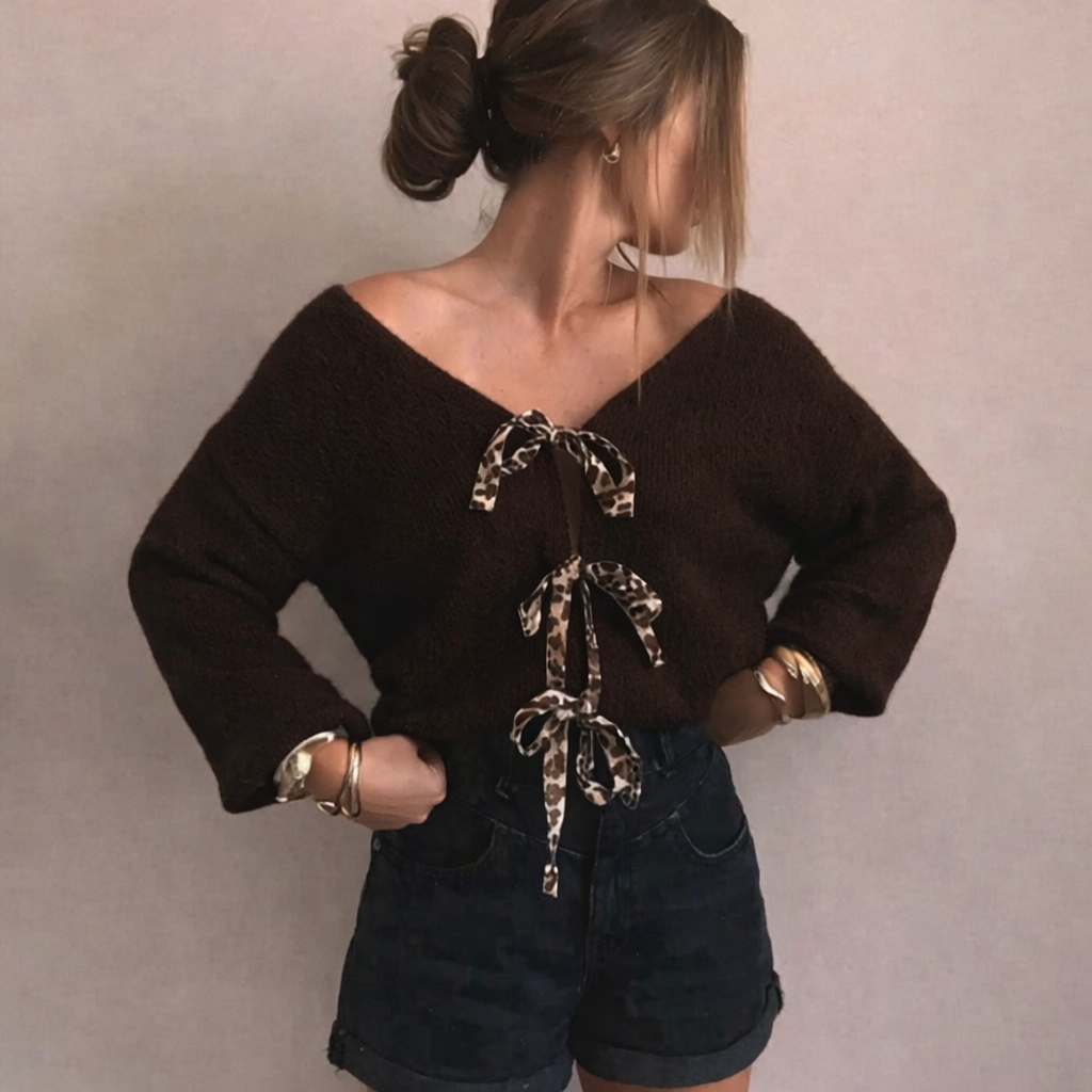Gilet en maille avec nœuds léopard