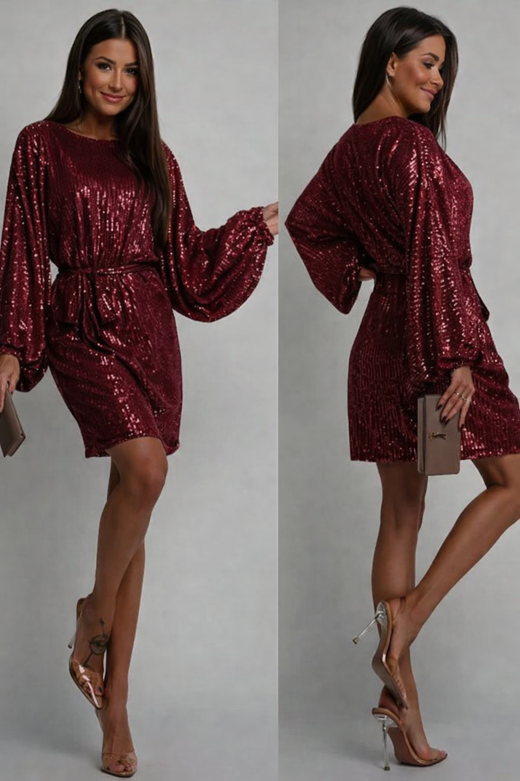Robe à sequins avec ceinture