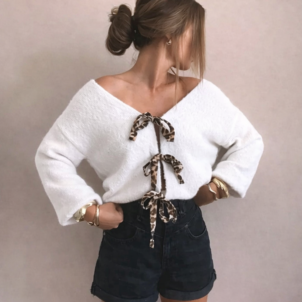 Gilet en maille avec nœuds léopard