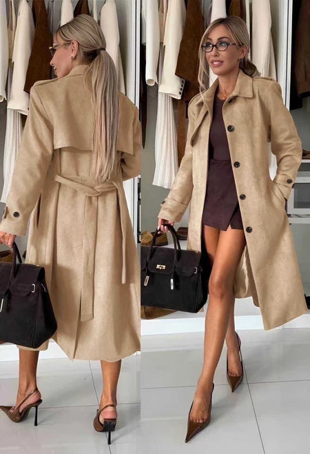 Manteau long en suédine avec ceinture
