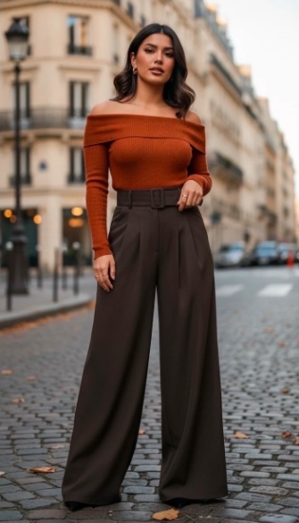 Pantalon Palazzo à Taille Élastique